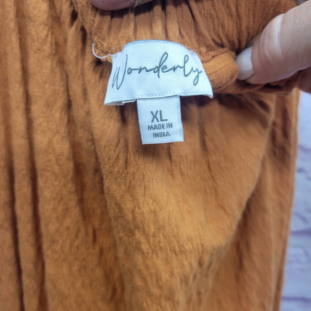 Wonderly Orange Tiered‎ Babydoll Mini Dress XL Ruched Strap Boho Y2K Cottagecore - Picture 6 of 8